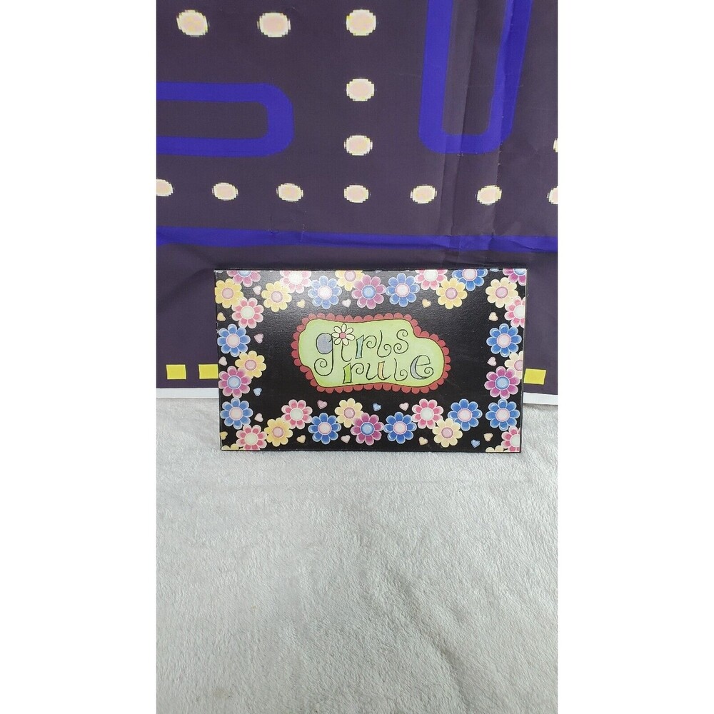 Girls Rule Vintage Groovy Cute Floral Wall Hanging Plaque